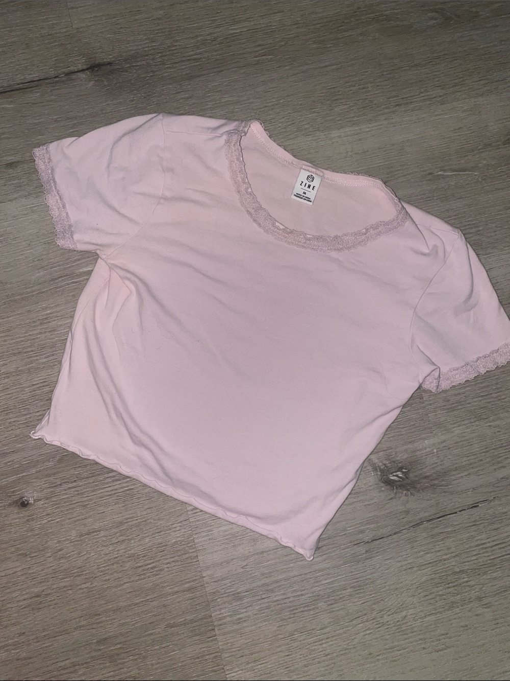 Zine Clothing Pale Pink Lace-Trim Crop Top